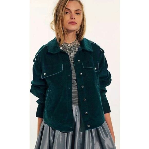 New FREE PEOPLE We The Free Officer Velvet Jacket $198 X-SMALL Emerald Green - Picture 1 of 4